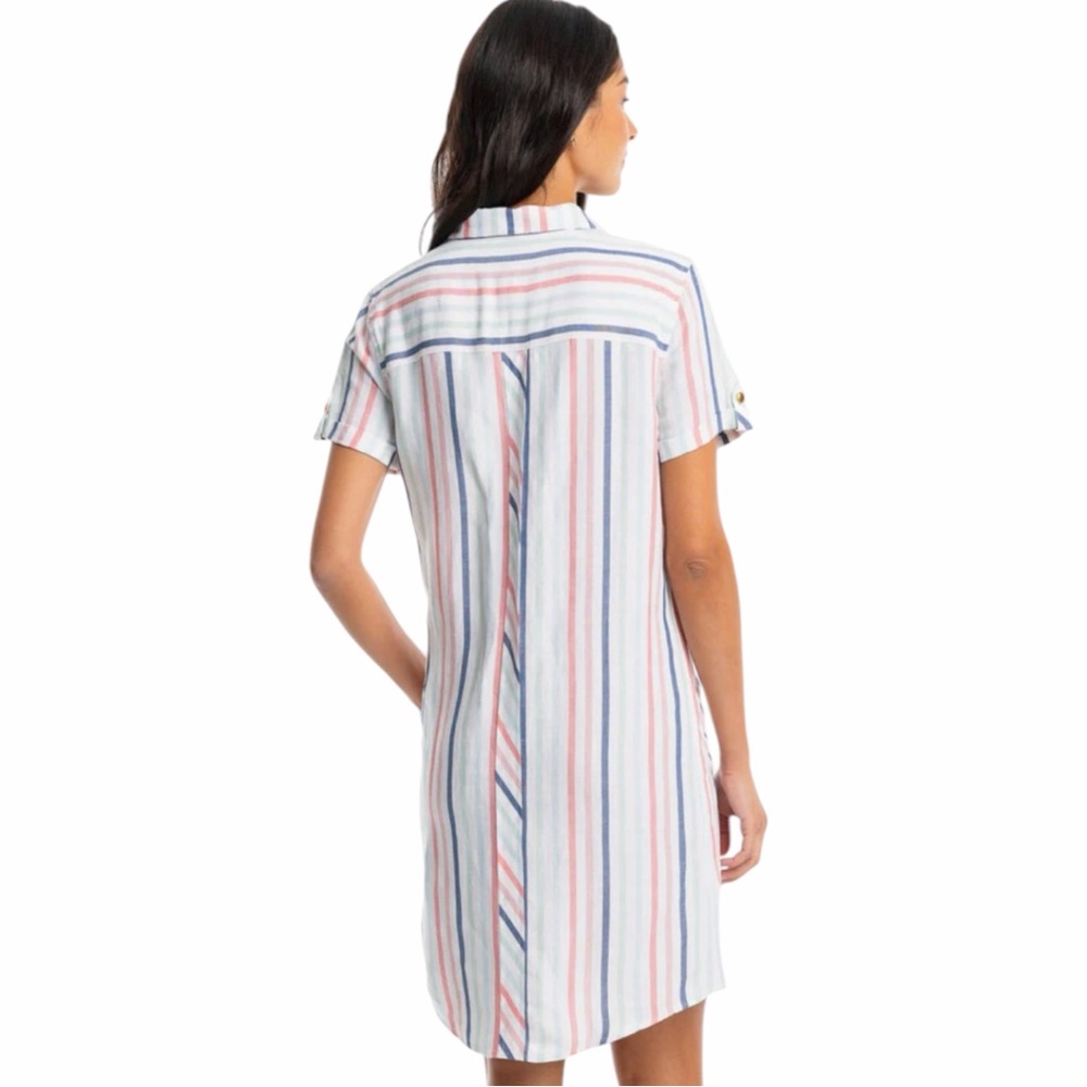Southern Tide Linen-Blend Striped Mini Dress in White, Blue & Pink - Picture 3 of 9